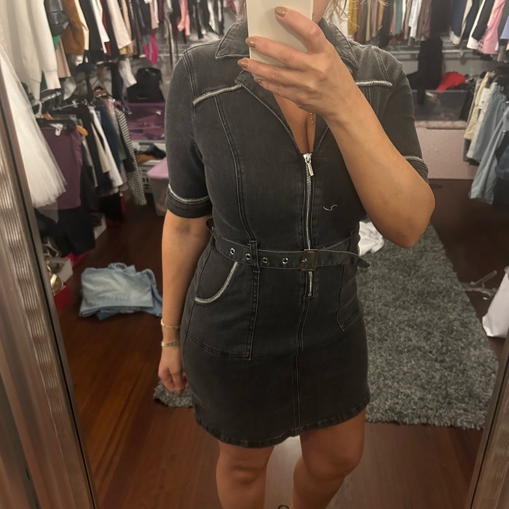 Jean short sleeve dress with belt